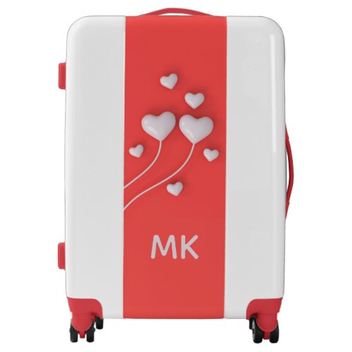 Monogram Modern Romantic Love Hearts Red Luggage