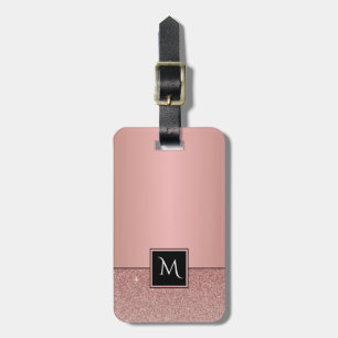 Monogram Modern Rose Gold Foil Glitter Girly Luggage Tag