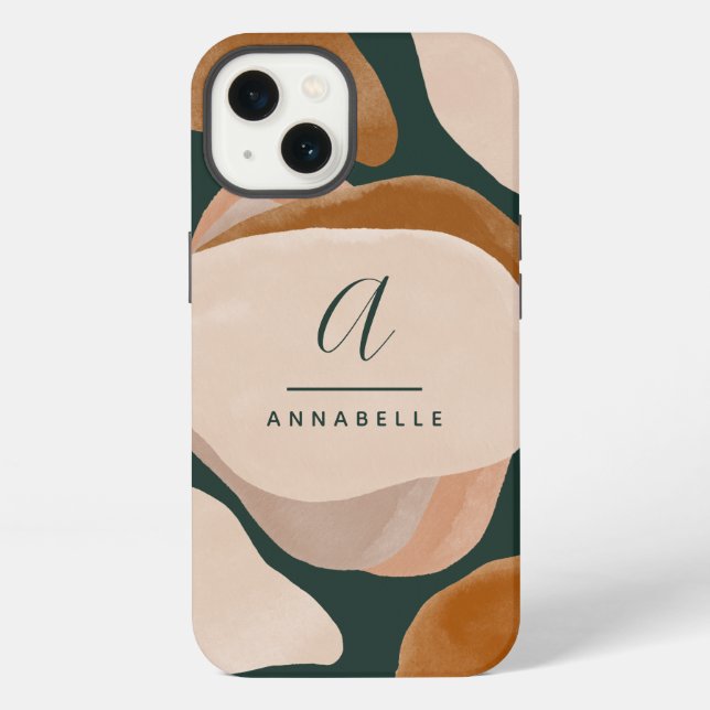 Monogram modern rust green abstract stylish chic iphone case (Back)