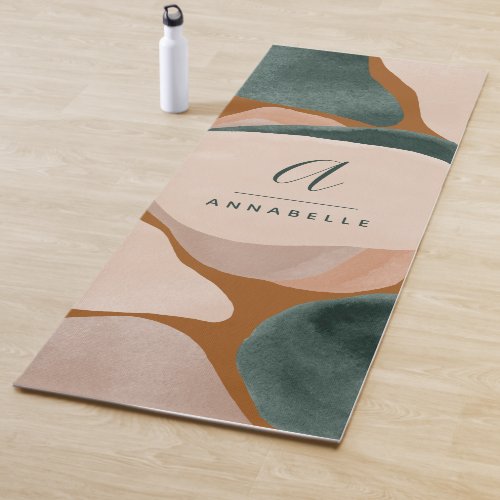 Monogram modern rust green abstract stylish chic y yoga mat