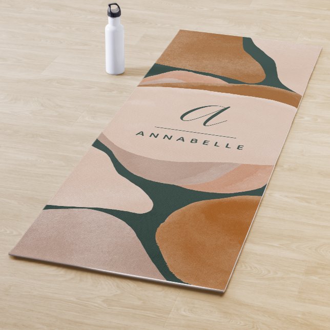 Monogram modern rust green abstract stylish chic yoga mat (In Situ)