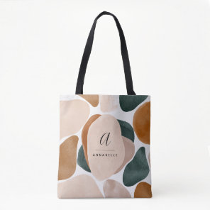 Monogram modern rust green abstract stylish tote bag