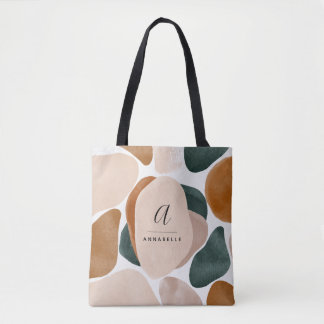 Monogram modern rust green abstract stylish tote bag