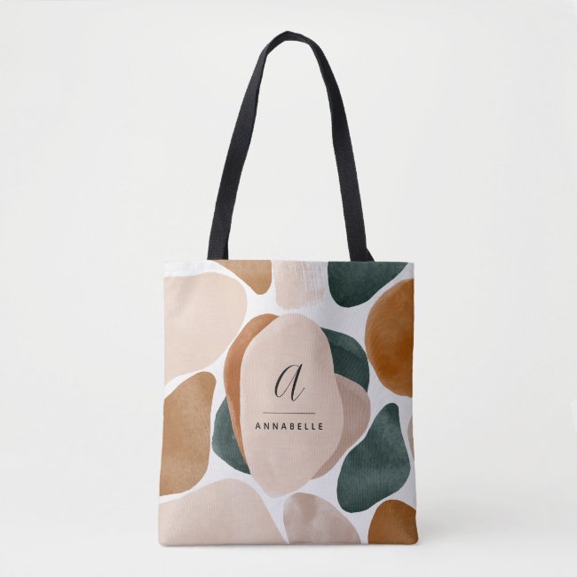 Monogram modern rust green abstract stylish tote bag