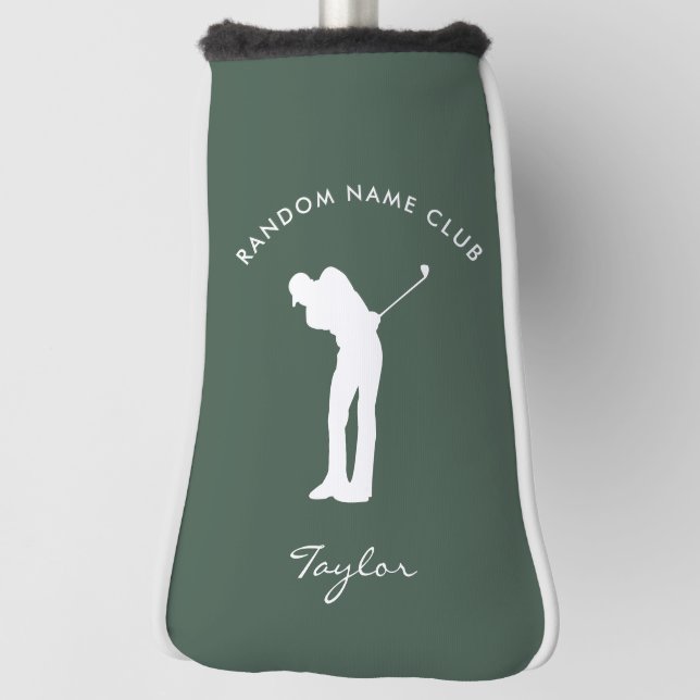 Monogram Modern Sage Green Club Name Personalized Golf Head Cover (Rotate 90)