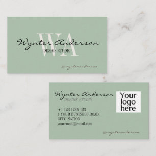 Monogram Modern Sage Minimalist Custom Logo Name Business Card