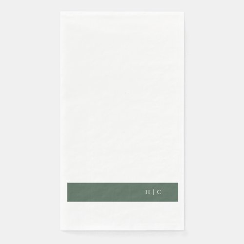 Monogram Modern Sage Moss Plain Simple Wedding Paper Guest Towels