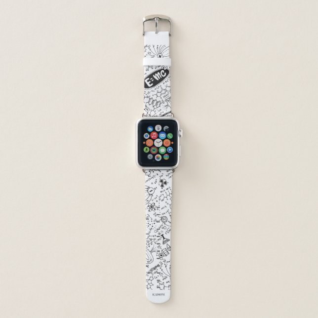 Monogram Modern Science Math Equations Pattern Apple Watch Band (Front)