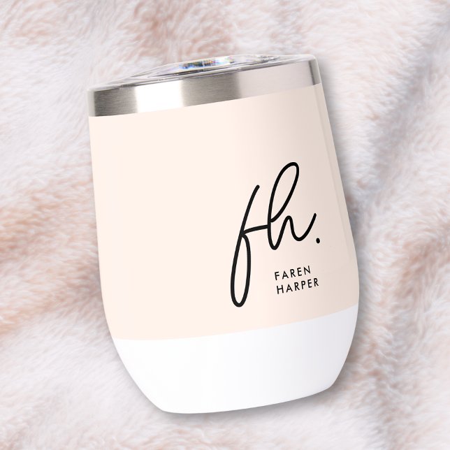 Monogram Modern Script Blush Pink Chic Monogrammed Thermal Wine Tumbler (Creator Uploaded)