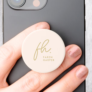 Monogram Modern Script Chic Girly Blush Pink Gold PopSocket