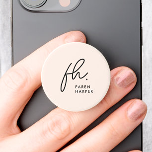 Monogram Modern Script Chic Girly Blush Pink PopSocket