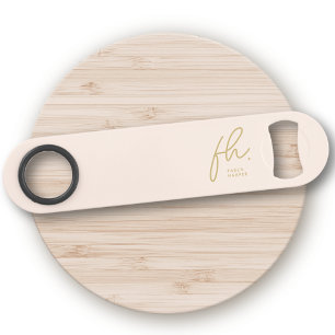 Monogram Modern Script Girly Feminine Blush Gold Bar Key