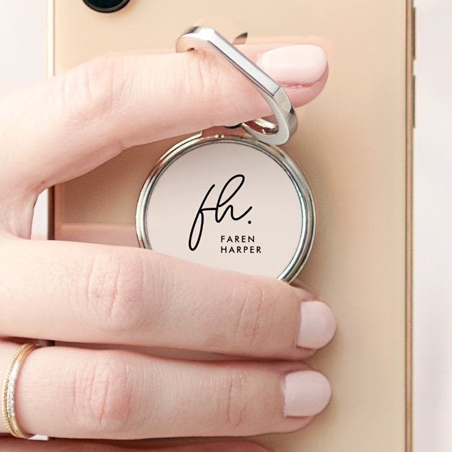 Monogram Modern Script Girly Feminine Blush Pink Phone Ring Stand (Creator Uploaded)