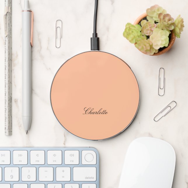 Monogram Modern Script Minimalist Custom Wireless Charger (Desk)