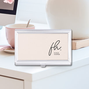 Monogram Modern Script Simple Chic Blush Pink Business Card Case