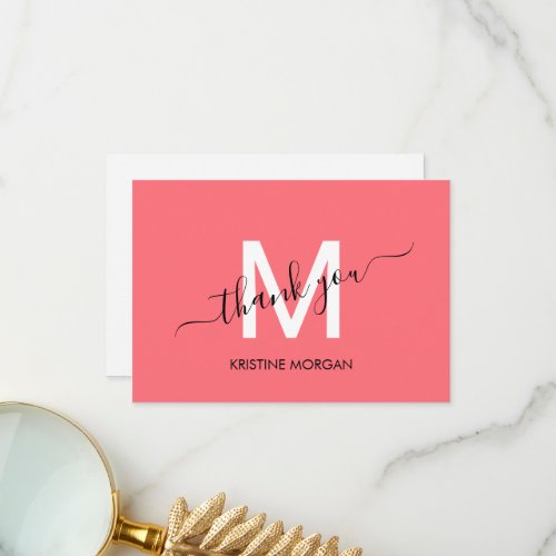 Monogram modern script thank you card