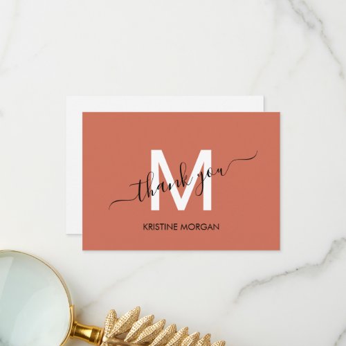 Monogram modern script thank you card