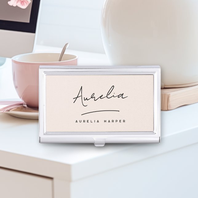 Monogram Modern Signature Neutral Minimalist Business Card Case (Creator Uploaded)