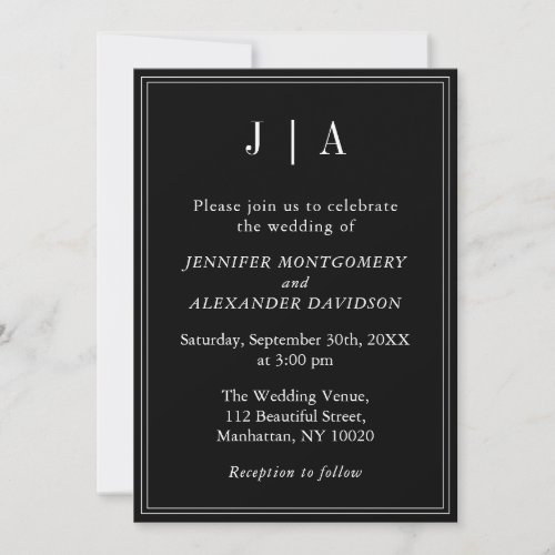 Monogram Modern Simple Black And White Wedding Invitation