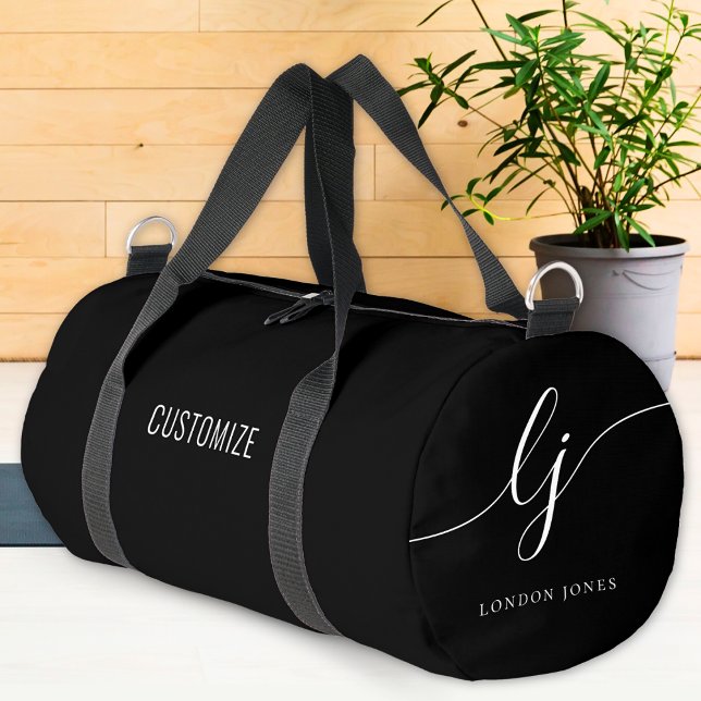 Monogram Modern Simple Black Script Duffle Bag (Creator Uploaded)