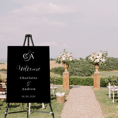 Monogram modern simple black wedding welcome foam board