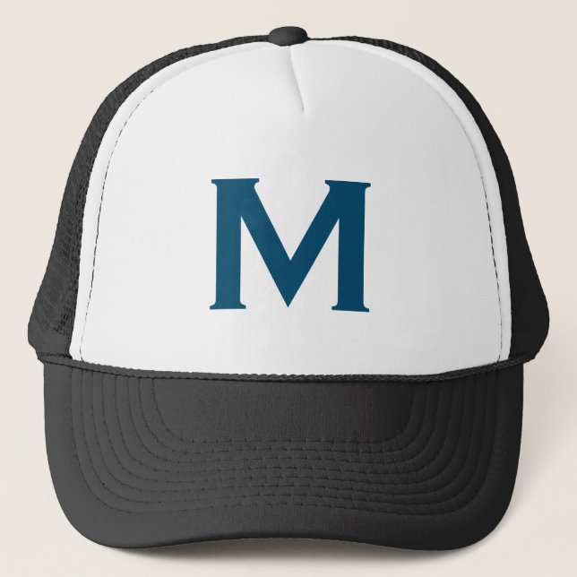 Monogram Modern Simple Classic Blue Trucker Hat (Front)