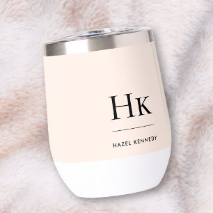 Monogram Modern Simple Elegant Blush Pink Custom Thermal Wine Tumbler
