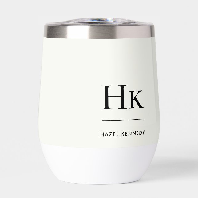 Monogram Modern Simple Elegant Ivory White Custom Thermal Wine Tumbler (Front)
