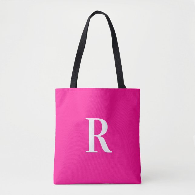 Monogram Modern Simple Hot Pink Tote Bag (Front)