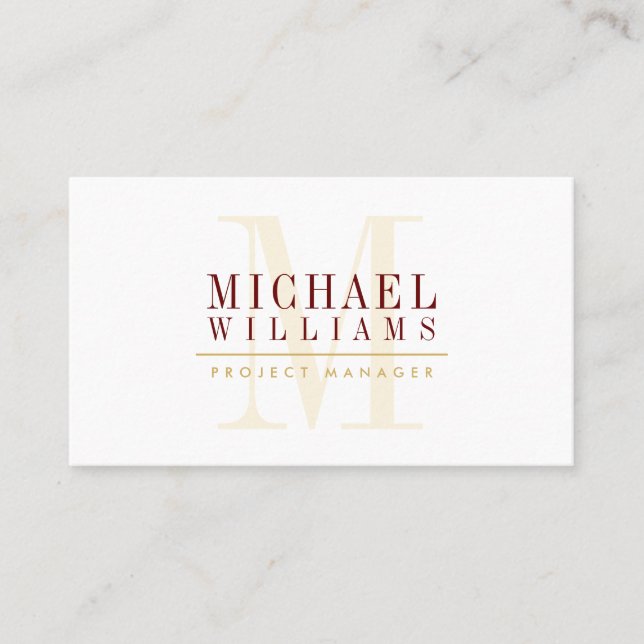 MONOGRAM modern simple masculine gold burgundy red Business Card (Front)