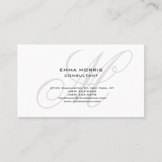 Monogram Modern Simple Minimalist Plain Business Card (Front)