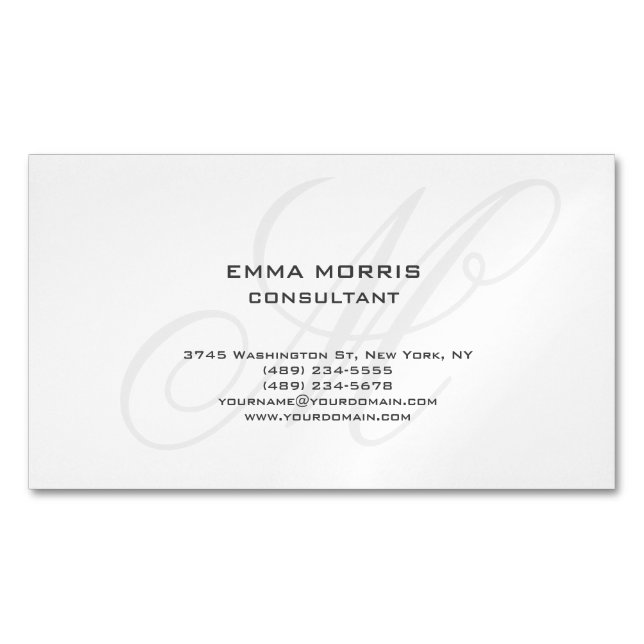 Monogram Modern Simple Minimalist Plain Business Card Magnet (Front)