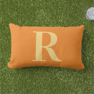Monogram Modern Simple Orange Outdoor Lumbar Pillow