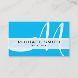 Monogram Modern Sky Blue Background Business Card