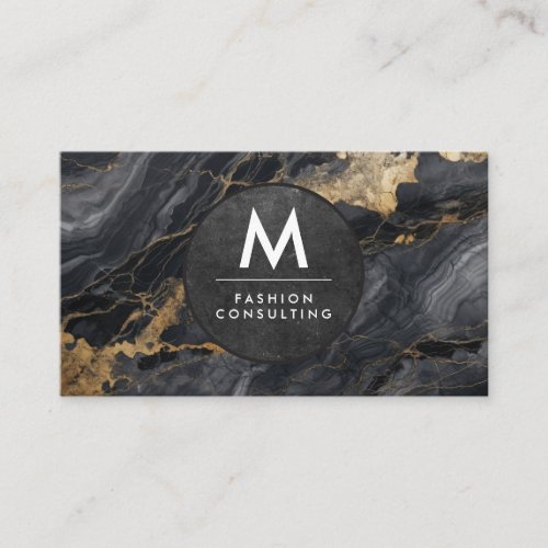 Monogram Modern Slate  Black Marble Business Card