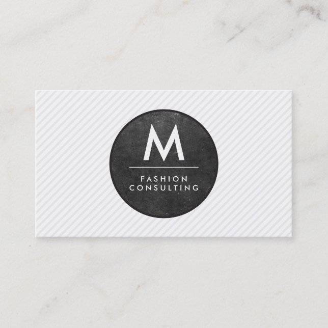 Monogram Modern Slate Texture Stripes Business Card (Front)