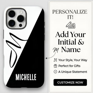 Monogram Modern Split Black & White Custom Name iPhone 16 Pro Max Case