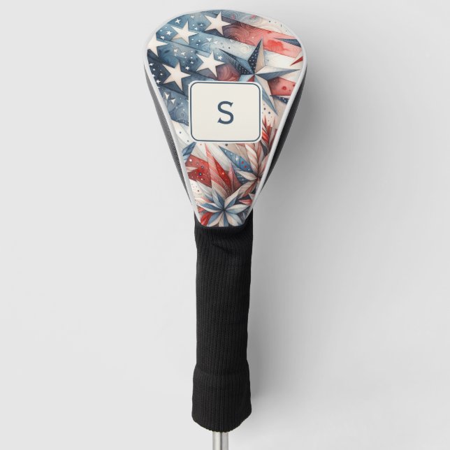 Monogram Modern Stars Stripes Golf Head Cover (Front)