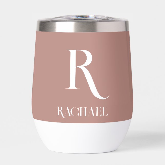 Monogram Modern Stylish Beige Thermal Wine Tumbler (Front)