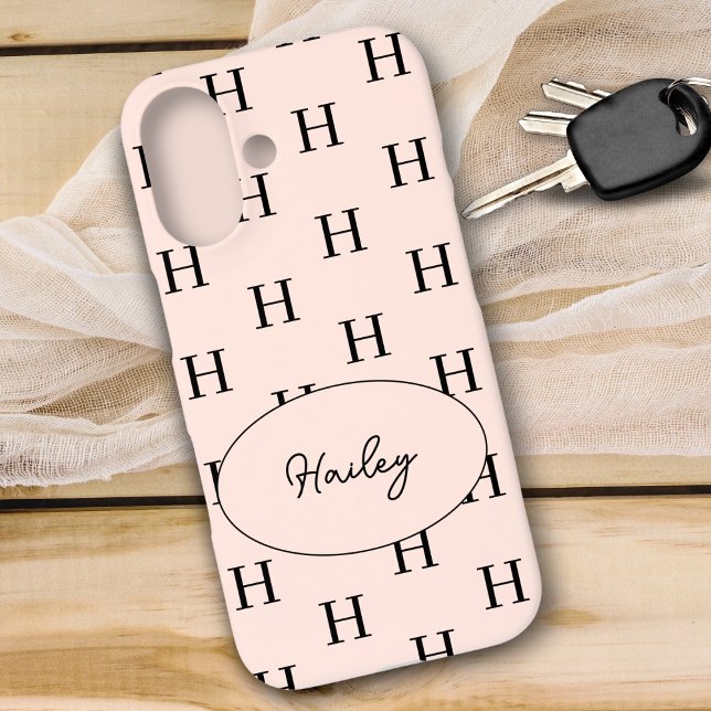 Monogram Modern Stylish Blush Pink Pattern Iphone Case (Creator Uploaded)