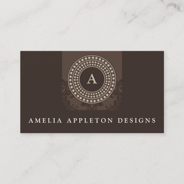 MONOGRAM modern stylish elegant rotor brown taupe Business Card (Front)