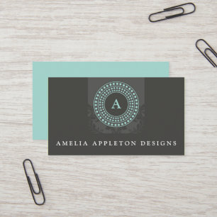 MONOGRAM modern stylish elegant rotor gray mint Business Card
