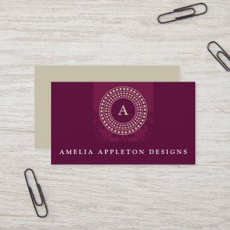 MONOGRAM modern stylish elegant rotor maroon taupe Business Card