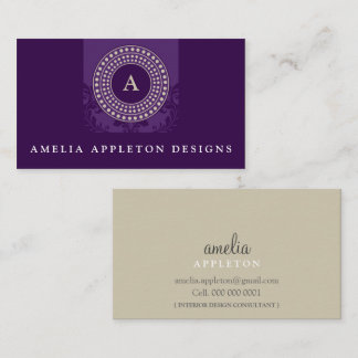 MONOGRAM modern stylish elegant rotor purple taupe Business Card