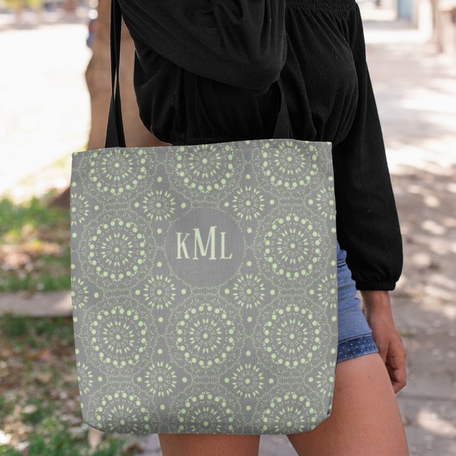 Monogram Modern Stylish Green and Grey Tote Bag (Creator Uploaded)