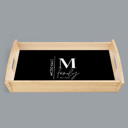 Monogram modern stylish monochrome family serving tray