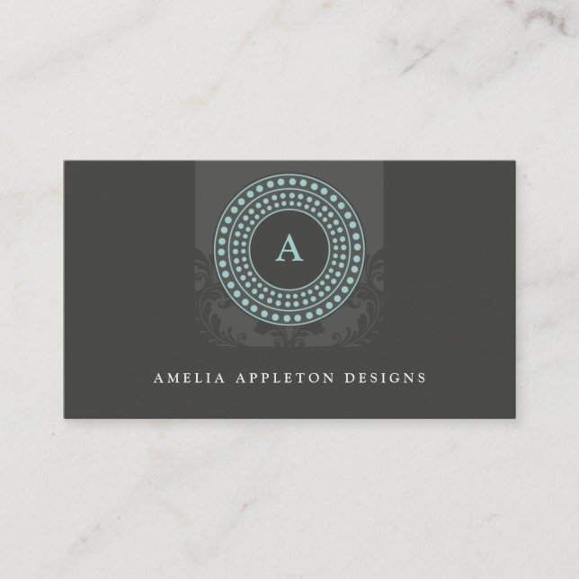 MONOGRAM modern stylish rotor gray mint Business Card (Front)