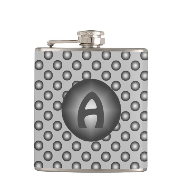 Monogram Modern Stylish Silver Polka Dot Flask (Front)
