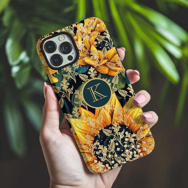 Monogram Modern Sunflower Glitter Personalized Case-Mate iPhone Case (Creator Uploaded)