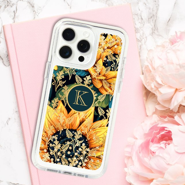 Monogram Modern Sunflower Glitter Personalized Speck iPhone Case (Creator Uploaded)